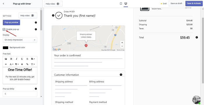 Enabling pop up in Reconvert product upsell app
