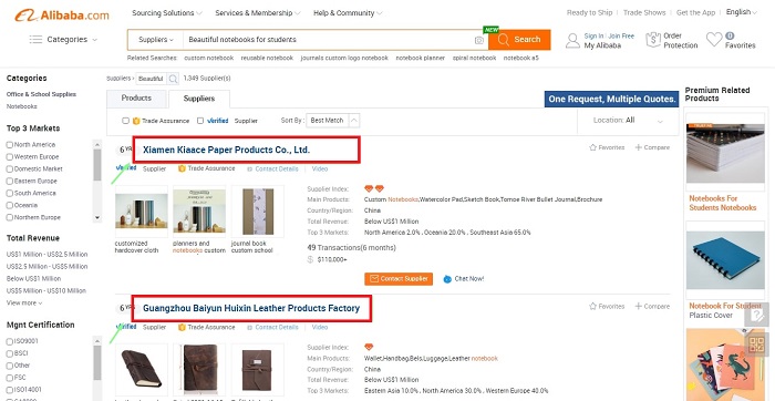 alibaba search result for suppliers