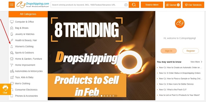 product categories in CJ dropshipping 