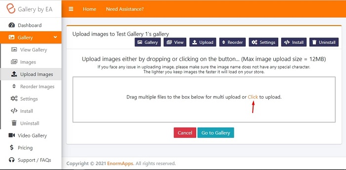 upload images on image video gallery 