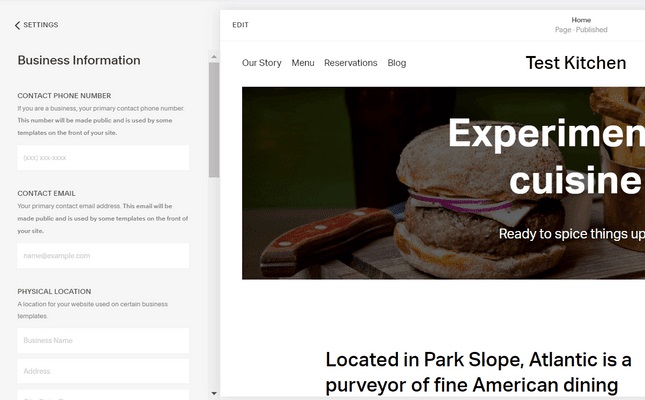 add site information and configure key settings in squarespace