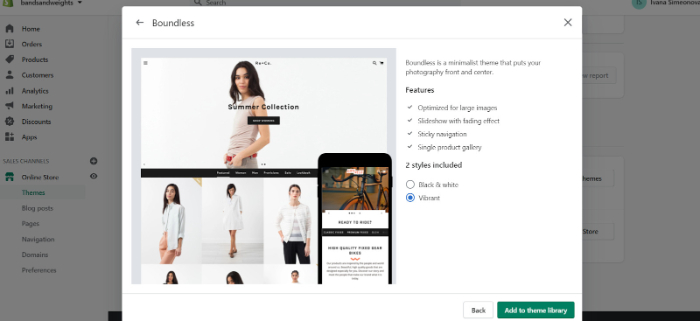 add theme to set up Shopify store