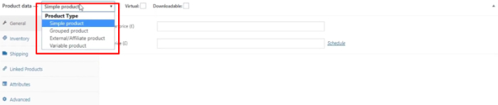 choose product type on woocommere