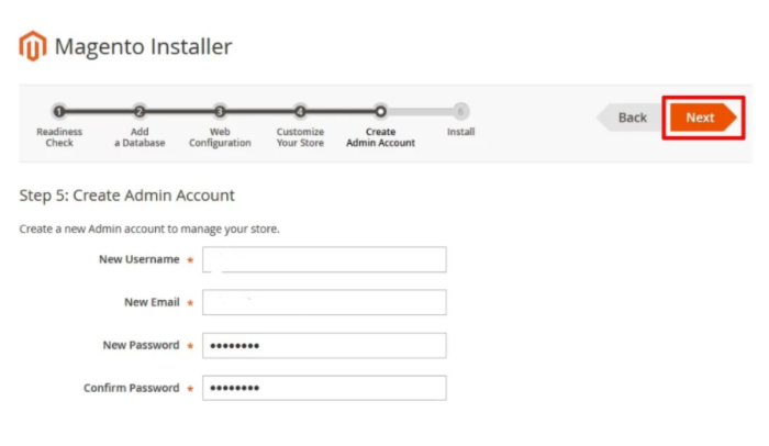 create admin account in magento