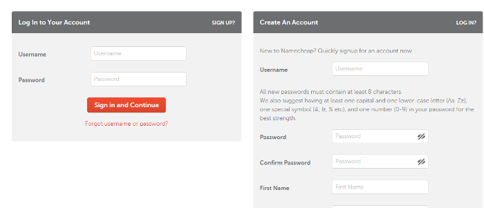 create an account on namecheap