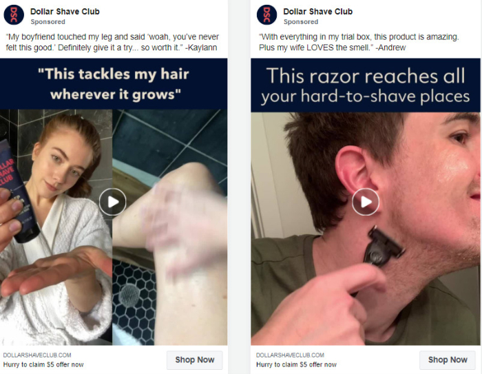 dollar shave club facebook ad example