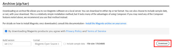 download magento latest archive for server