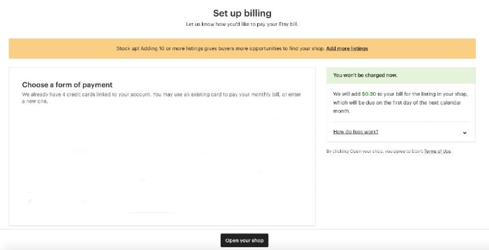 form of payments in etsy 
