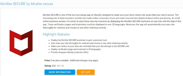 get mcafee secure trust badge for shopify