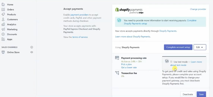 how to change a payment processing method in shopify