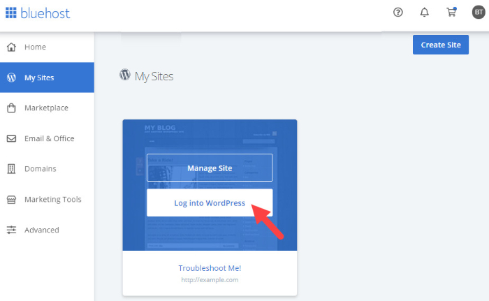 log into wordpress from bluehost account