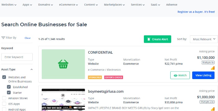 search for ecommerce business for sale on flippa