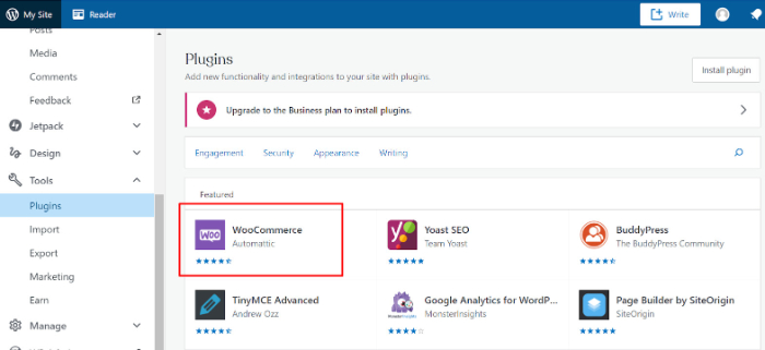 search woocommerce on wordpress plugins section