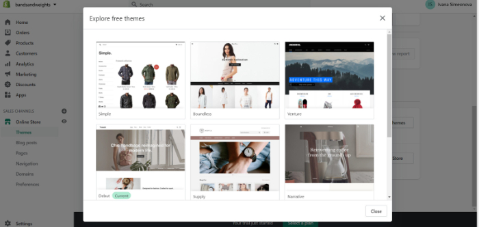 select theme for your shopify store