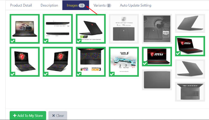 selecting multiple image variants in amazone dropshipper