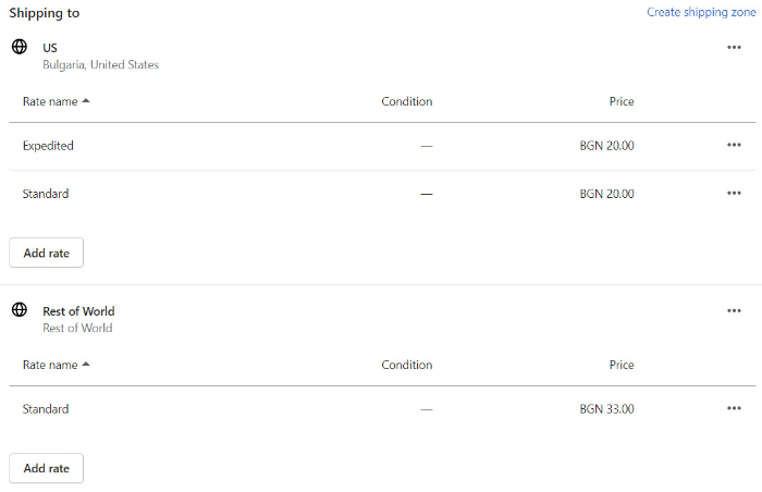 setting up shipping zone and rates