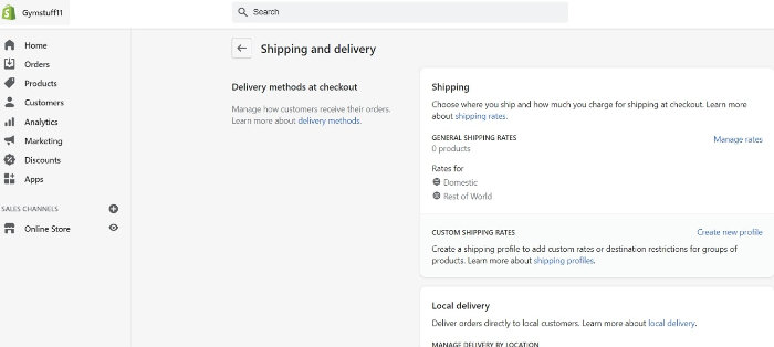 shipping and delivery settings for shopify 
