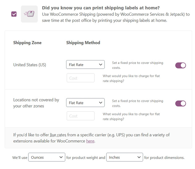 shipping page set up on woocommerce