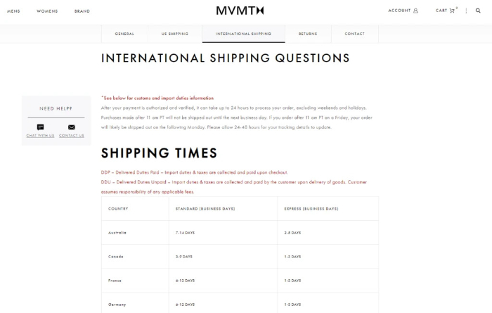 shipping policy page for dropshipping