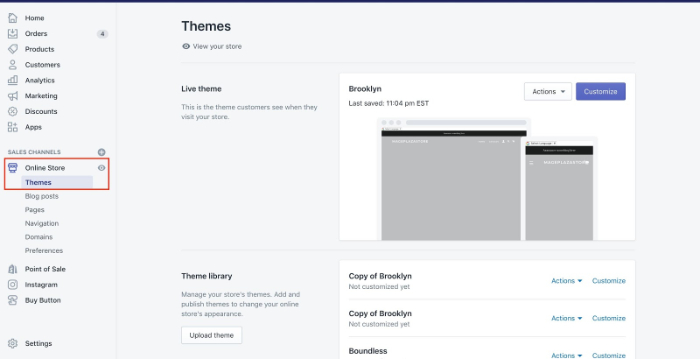 store themes section in shopify