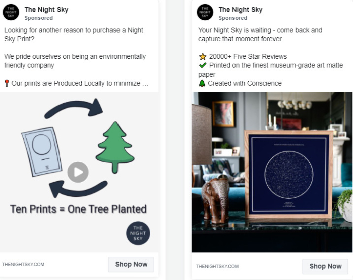 the night sky facebook ad example