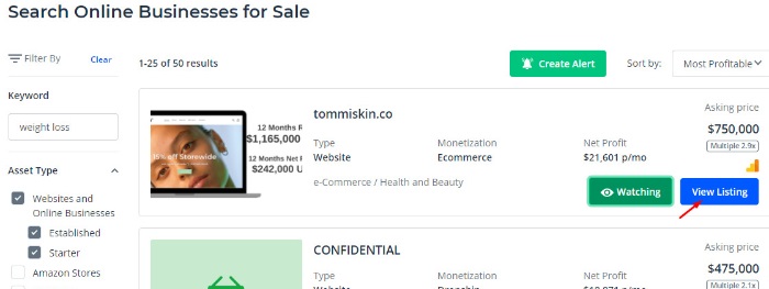 view listing of the websites on flippa to find ecommerce business for sale