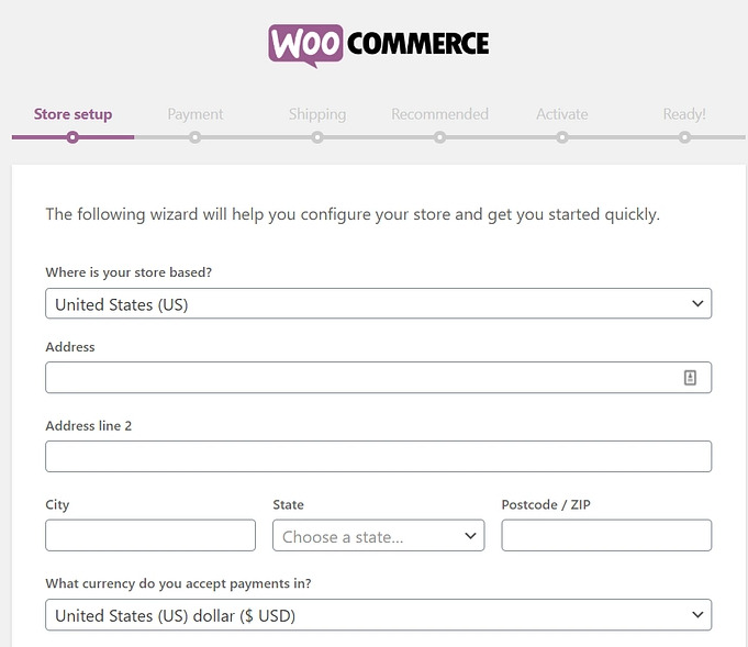 woocommerce store setup information