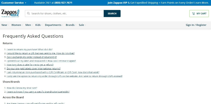 zappos frequently asked questions