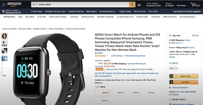 amazon product page opened via zonify