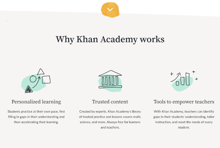 below the fold content of khan academy landing page