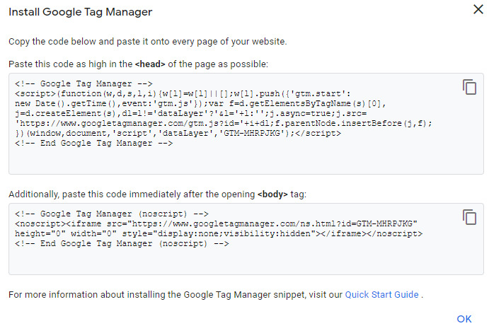 code for google tag manager installation