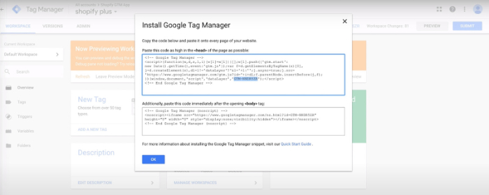 copy the google tag manager code 