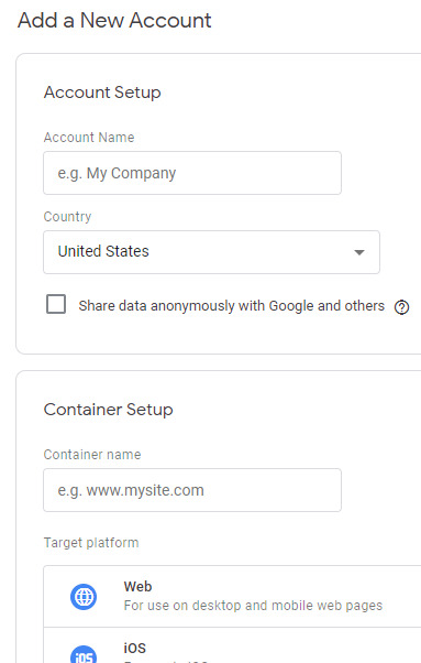 create a google tag manager account