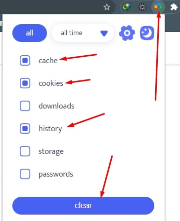 Deleting Google Chrome Cache and Cookies Using Clean All Extension