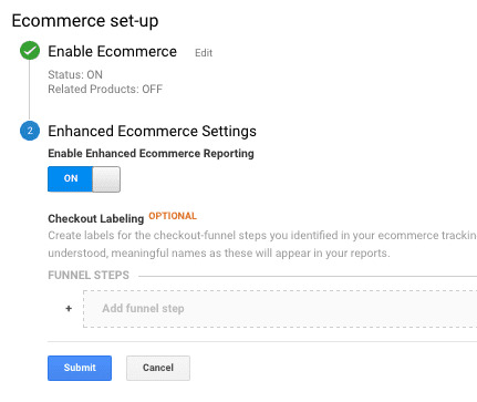 enabling basic ecommerce in google analytics