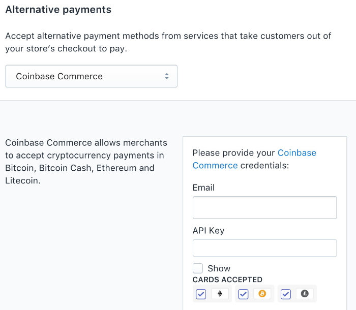 enter email address and api key in shopify