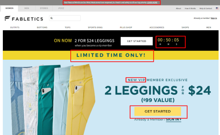 fabletics landing page example