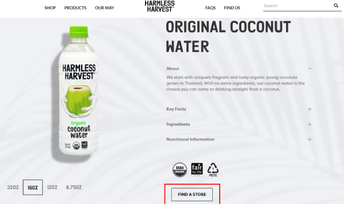 harmless harvest organic water landing page