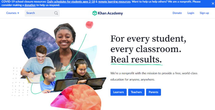 khan academy landing page 