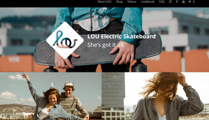 lou electric skateboard landing page 