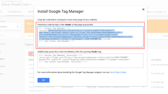 paste the google analytics tracking code