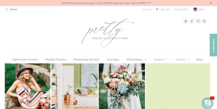 pretty presets eCommerce store example