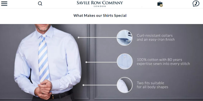 savile row company landing page visuals