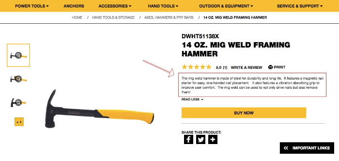 dewalt product description example