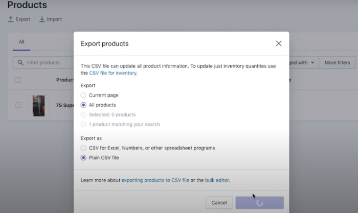 download product information as csv file