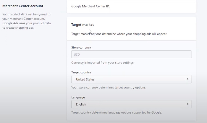 fill in the details of merchant center account