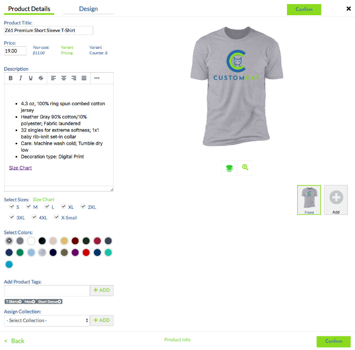 fill in the product details with customcat print on demand shopify app