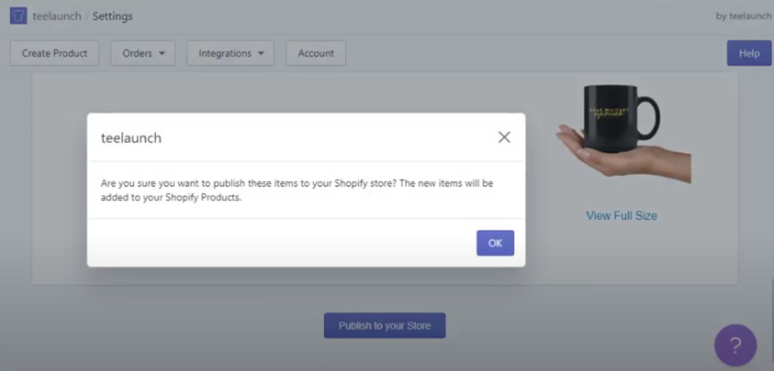 publish the product on your store with teelaunch