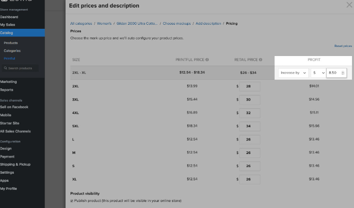 set pricing of the product