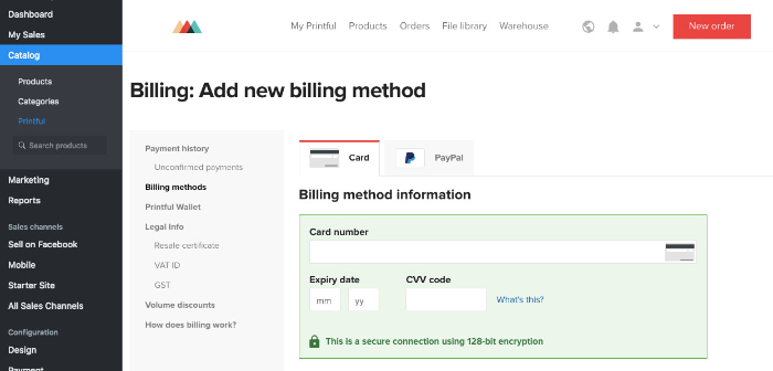 set up billing for print on demand shopify app